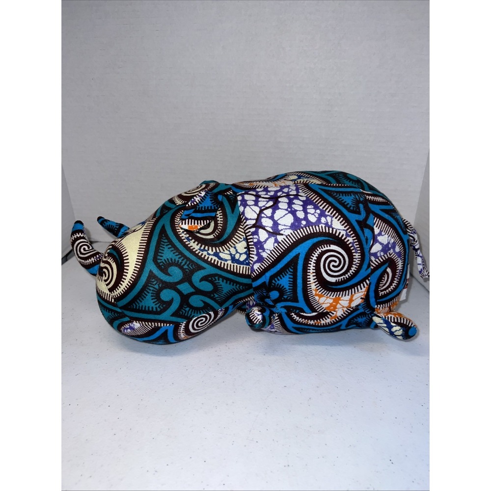 South African Fabric Stuffed Rhino Handmade In Eswatini Animal Toy Kudvumisa